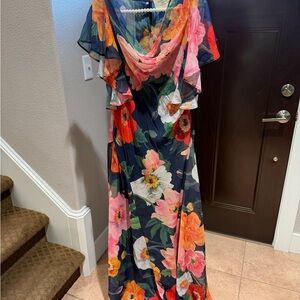 Elegant Floral Maxi Dress with Draped Neckline